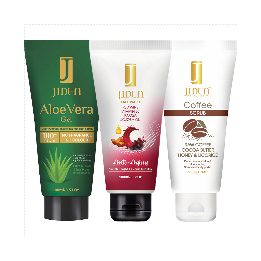Jiden Aloe Vera Gel 100 G+Jiden Antiaging Face Wash 100 Ml+Jiden Coffee Scrub