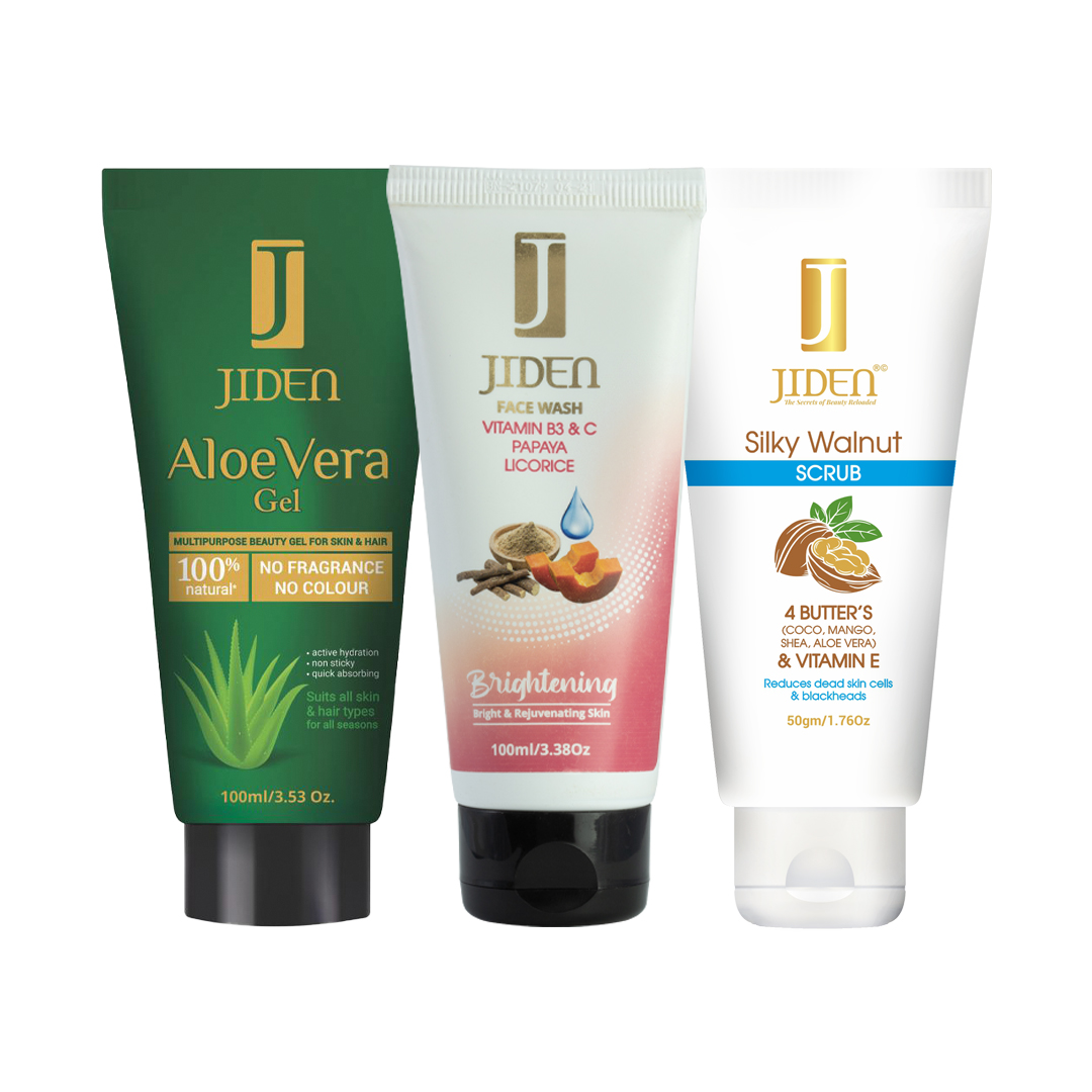 Jiden Aloe Vera Gel 100 G+Jiden Brightening Face Wash 100 Ml+Jiden Silky Walnut Scrub 50 G