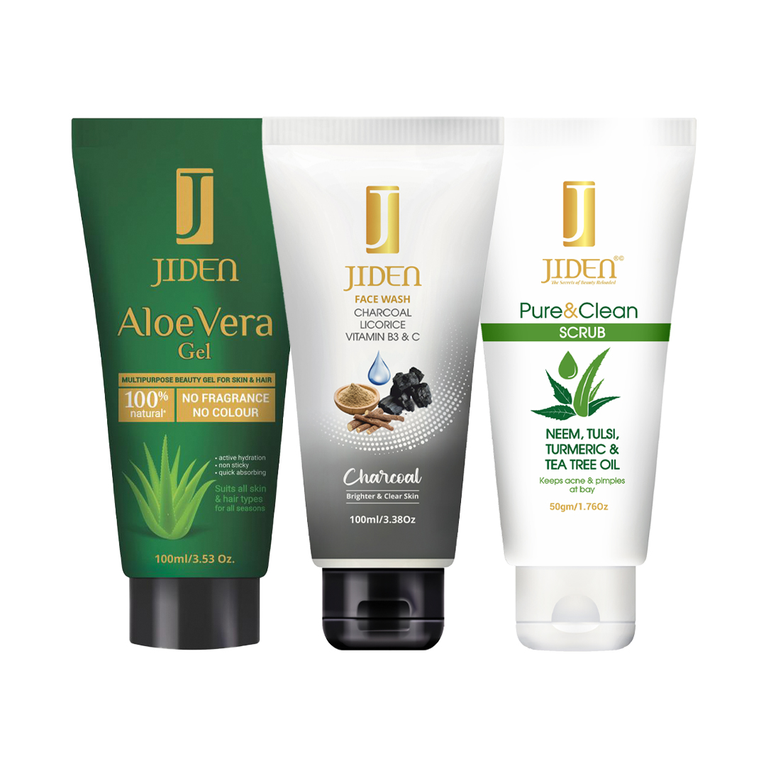 Jiden Aloe Vera Gel 100g+Jiden Charcoal Facewash 100ml+Jiden Pure & Clean Scrub 50 G