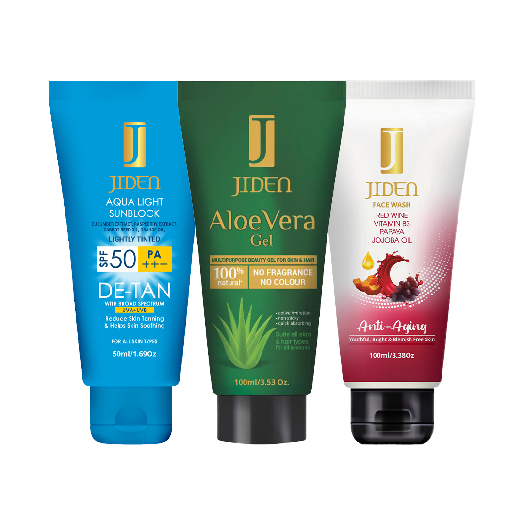 Jiden Aqua Light Sunblock 50 ML+Aloe Vera Gel 100g+Jiden Antiaging Facewash 100ml