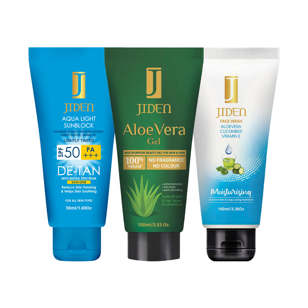 Jiden Aqua Light Sunblock 50 Ml+Aloe Vera Gel 100g+Jiden Moisturising Facewash