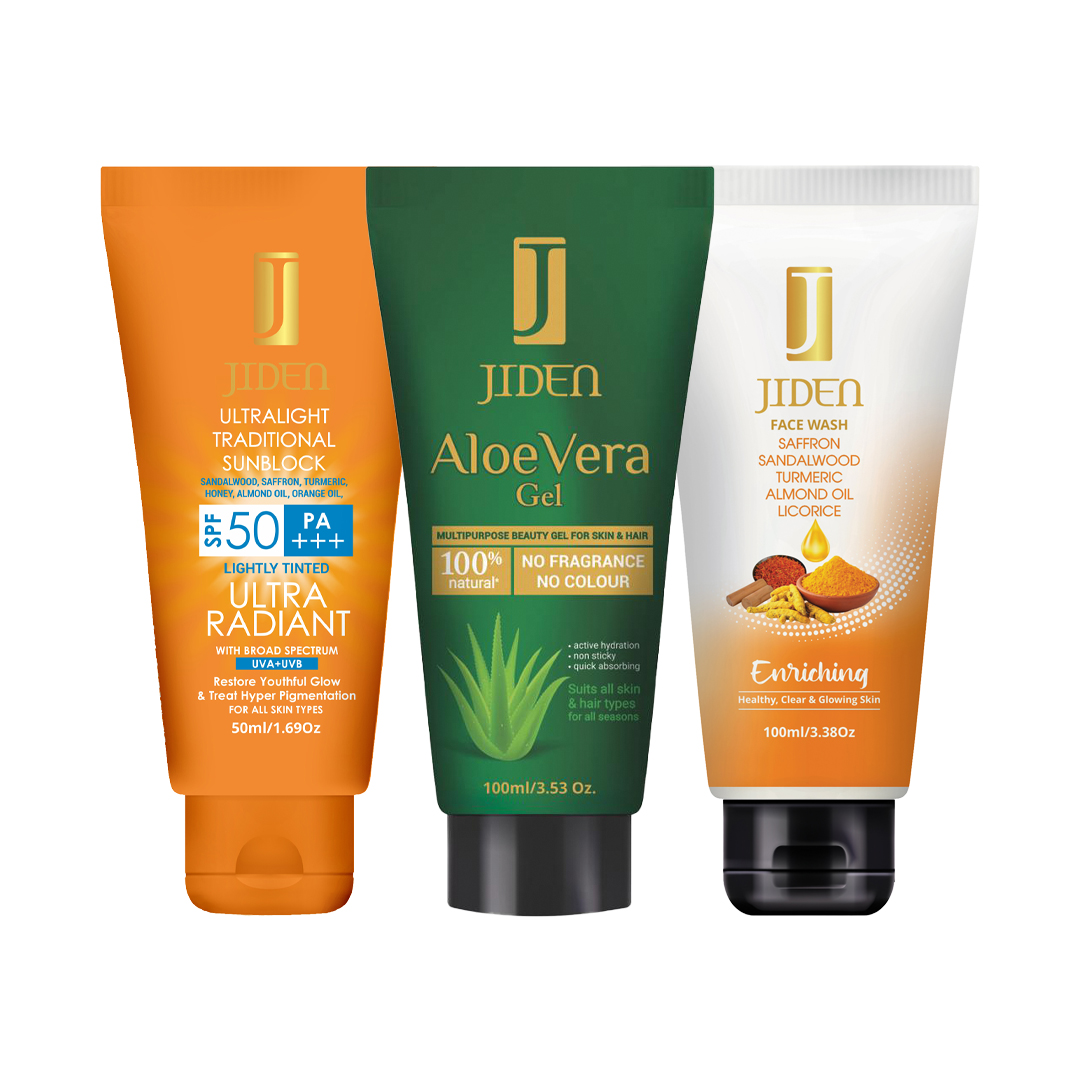 Jiden Ultralight Traditional Sunblock 50 ML+Aloe Vera Gel 100g+Jiden Enriching Facewash 100 Ml