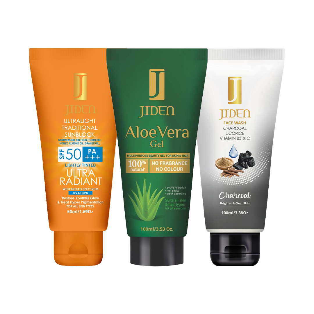 Jiden Ultralight Traditional Sunblock 50 Ml+Aloe Vera Gel 100g+Jiden Charcoal Facewash 100ml